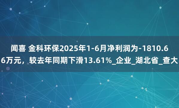 闻喜 金科环保2025年1-6月净利润为-1810.66万元，较去年同期下滑13.61%_企业_湖北省_查大